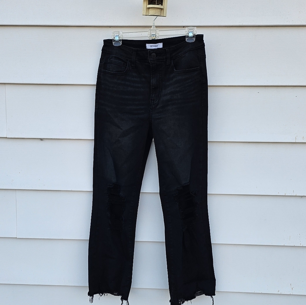 Zenana Outfitters Black Distressed Flare Cropped Jeans
